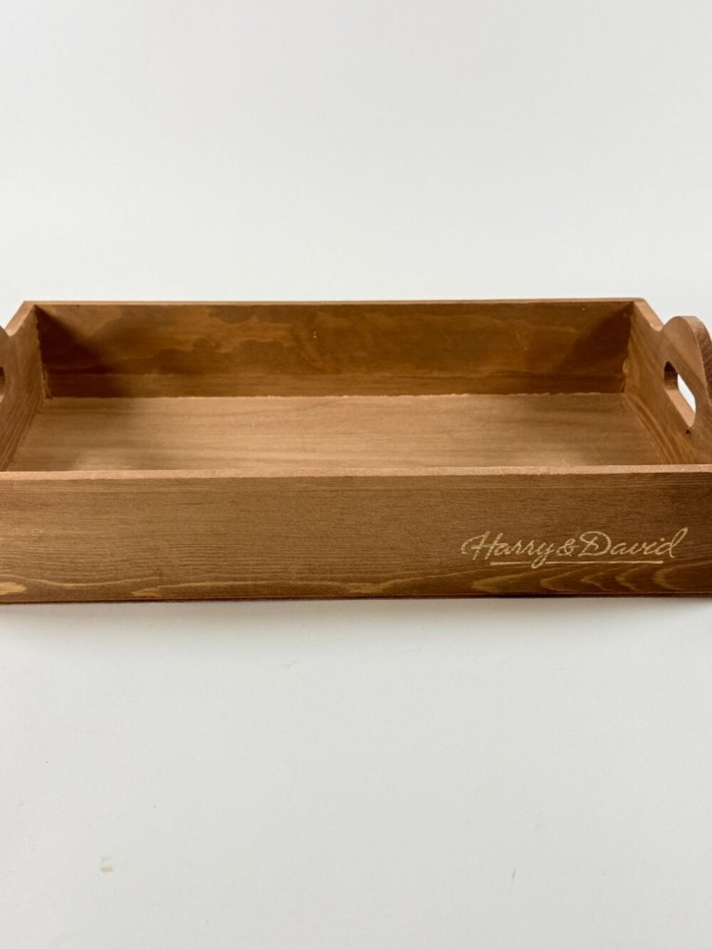 Harry & David Wooden Serving Tray w/ Handles Dovetail Corners 17x11x4 Rectangula